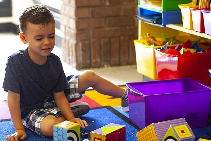 Storex Extra-Large Book Bin, Interlocking Plastic Organizer for Home, Office and Classroom, Blue, 1-Pack (71135A06C)