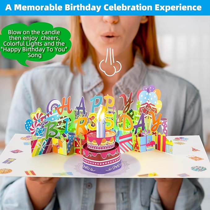 Gumry 35TH Musical Birthday PopUp Card, Blowable Colorful Light Candle 3D Cards with Song, Applause Cheers Sound, Greeting Cards Birthday Gifts Decorations for Women Men Turning 35 Years Old