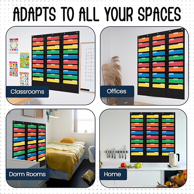 30 Pocket File Pocket Chart, Black, 42" Wide x 47" Tall - Versatile Wall Hanging File Folder Organizer for Classroom, Office, Home, and More - Wall Folder Organizer - 30 Pockets