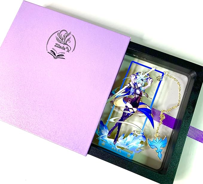 Genshin Impact EULA Metal Bookmark - Anime Figure Merch with 3D Display Box - Birthday Gifts for Fans Friends Gamer Book Lovers - Zllada
