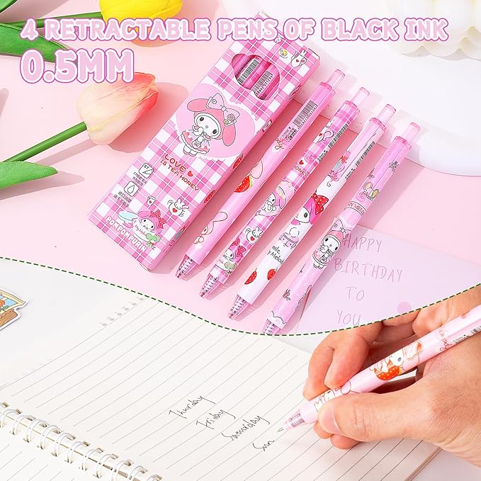 Cute School Supplies Anime Stationery Gift Set Includs Gel Pens, Journal Notebook, 50 Stickers, Pencil Case, Kawaii Stationery Set, Back to School Gift(Pink)