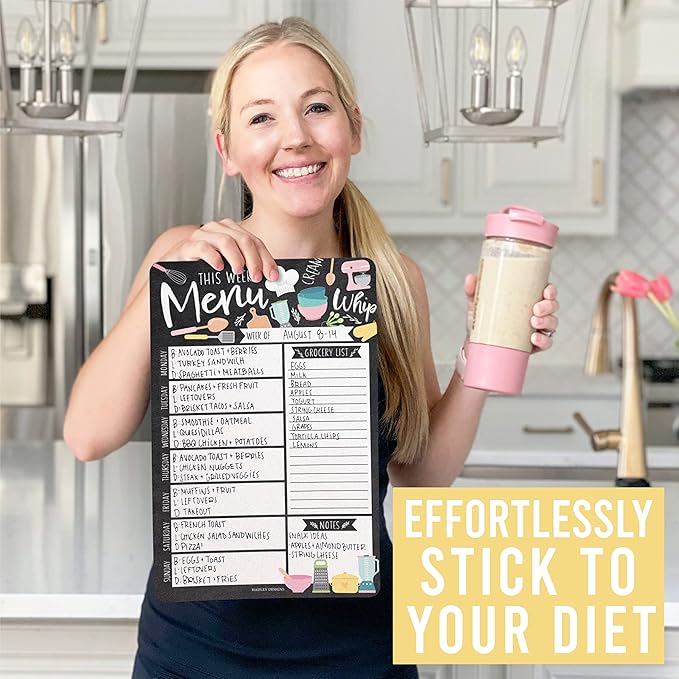 Doodle Magnetic Weekly Meal Planner Dry Erase Board for Refrigerator - Magnetic Meal Planner for Refrigerator Dry Erase, Weekly Dinner Menu Board for Kitchen Conversion Chart Magnet, Grocery List…