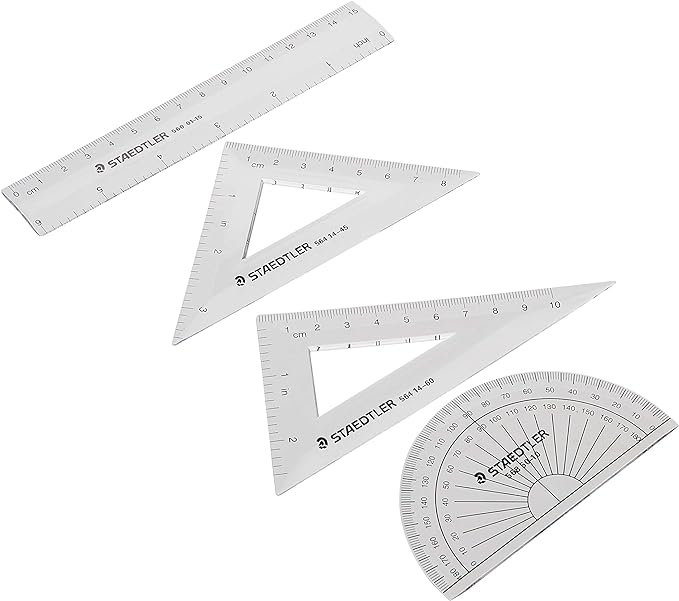 Staedtler Math Set with Ruler, 2 Triangles, Protractor, portable 4 piece, 569 WP4