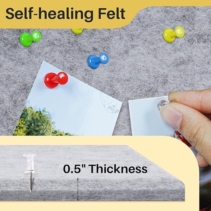 DOLLAR BOSS Large Cork Board for Wall 48" x 36" x 0.5" Bulletin Board 12 Packs Black Cork Board Tiles Self Adhesive Felt Wall Tiles with Pushpins, Corkboard for Office Pin Board Tack Board, Light Grey