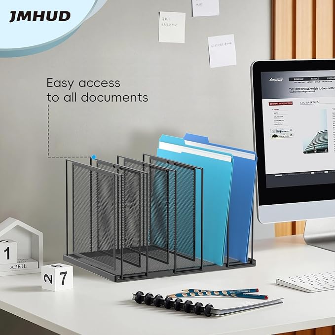 Inclined Desktop File Sorter, 5-Section Vertical File Folder, Mail Sorter Organizer for file holders, Metal File Organizer, Desktop File Folder Organizer for Office Classroom, Black