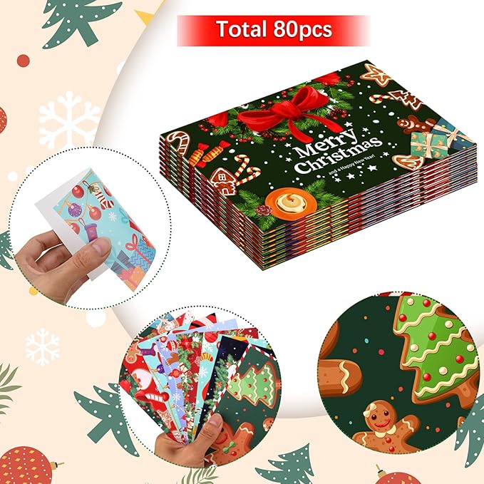 Junkin 80 Pack Christmas Cards Merry Christmas Greeting Cards Christmas Tree Snowman Santa Claus Postcards for Christmas Xmas Holiday Wishes Party Favors, 4 x 6 Inch