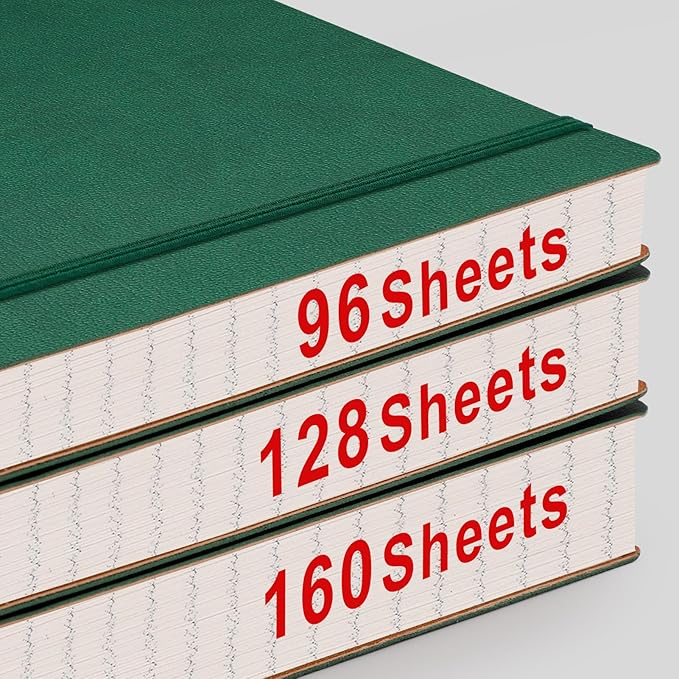AHGXG Graph Paper Notebook - 320 Pages Grid Paper Notebook Large Journal B5, 100gsm Thick Graph Paper, Leather Softcover, Inner Pocket, 7.6'' X 10''- Green