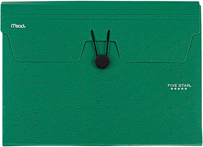 Five Star Expanding File Organizer, 6-Pocket Accordian File Organizer, Bungee Closure, Holds 11" x 8-1/2", Forest Green (350100D-ECM)
