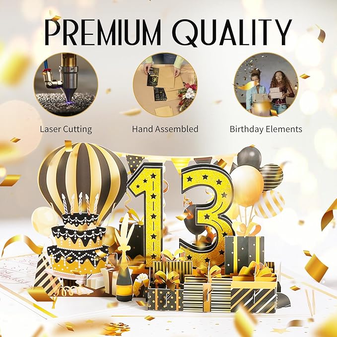 13th Birthday Card for Girl Boy, Funny Pop Up Happy 13th Birthday Cards for Son Daughter, Jumbo 13th Birthday Decorations for 13 Year Old Boys Girls Funny Birthday Gifts, Review of 2012, Black Gold