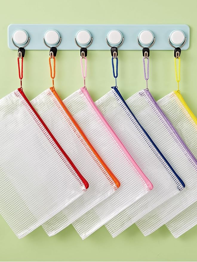 JARLINK 20 Pack 10 Colors Zipper Mesh Document Pouch, 6x9 Inch/A5, Plastic Water-Resistant File Bags, for School Office Supplies, Cosmetics Travel Storage, Assorted Color