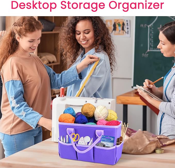 Godery Desktop Tote and Stock Organize, Teacher Helper Tote Bag Organization for Arts, Books, Stationery, etc, and Office Desk Organize, Make-up Storage Tote with Handles for Travel (PURPLE)