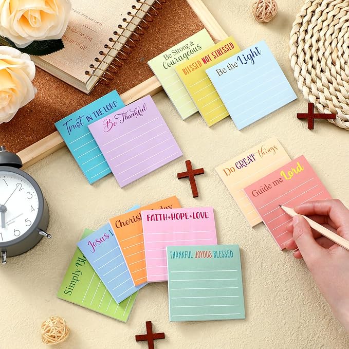 Yinder 24 Pcs Inspirational Sticky Notes with Lines Cute Motivational Sticky Notes Pad Employee Appreciation Gifts Bulk for Teacher Nurse Coworkers Office Supplies 3 x 3''(Light Color,Bible)
