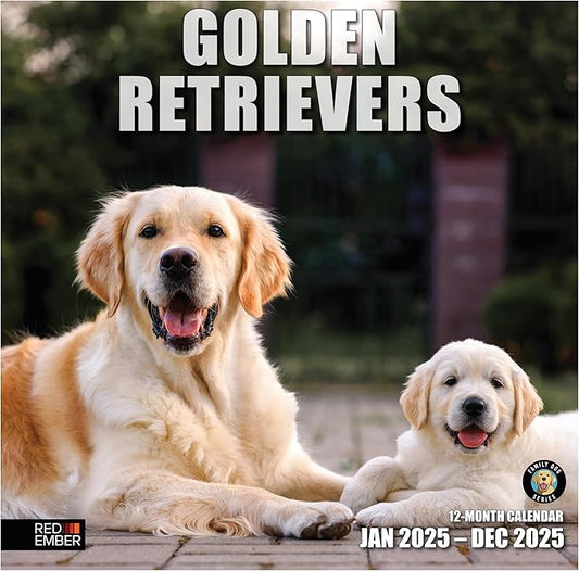 RED EMBER Golden Retrievers 2025 Wall Calendar 12 Month | 12" x 24" Open | Thick & Sturdy Paper | Giftable | Calendar 2025