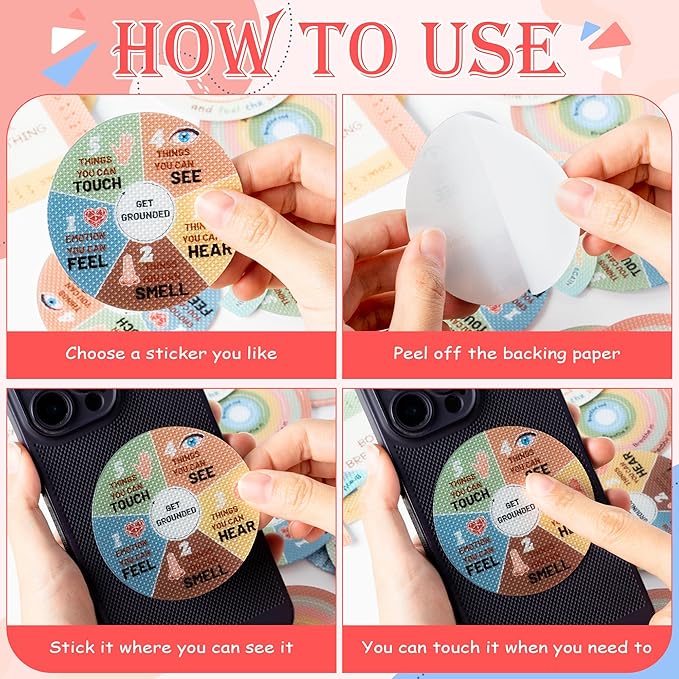 H1vojoxo 48PCS Breath Anxiety Sensory Stickers Anti Stress Textured Sensory Stickers Tactile Textured Mindfulness Sticker for Desk and Phone Stress Anxiety Relief Adhesive for Children Adults