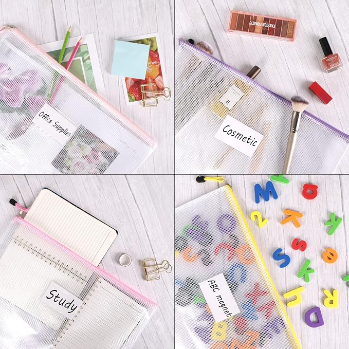 EOOUT 16pcs Mesh Zipper Pouch Bags, A3 Large Zipper Bags Board Game Storage with Labels, 16.7x12.4 Inch Plastic Zip File Folders Puzzle Storage Bags for Organizing Classroom Office Home