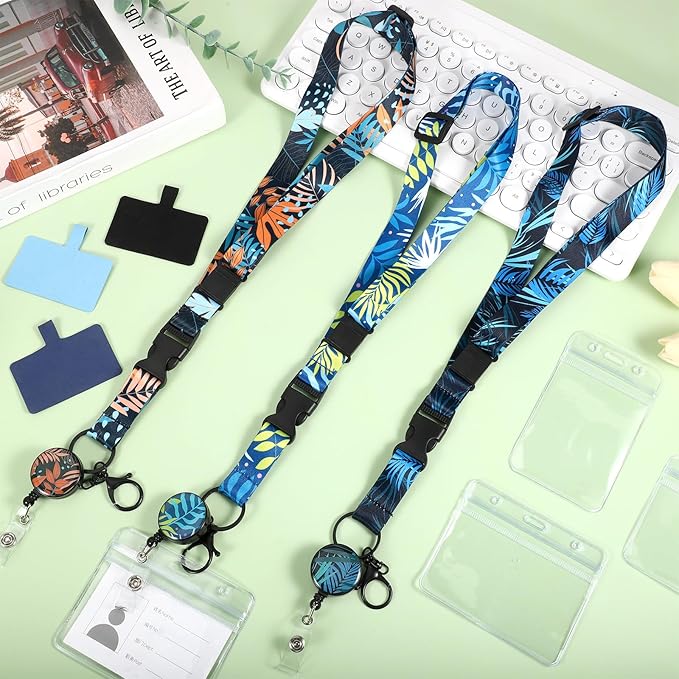 BESARME 3 Pack Cruise Lanyards for Ship Cards, Adjustable Lanyards with Retractable Badge Reel, 6 Pack Waterproof ID Badge Holder and 3 Pack Phone Tether Tab, Style a