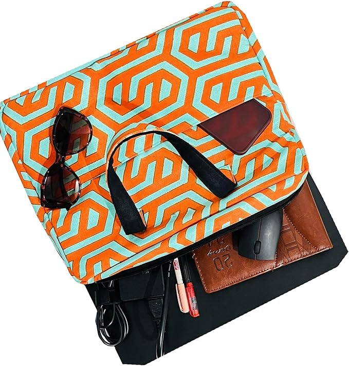 Mint Green And Orange Laptop Bag With Geometric Linked Print FOR 13 TO 15 INCHES MACBOOK, IPAD AND WINDOWS LAPTOP