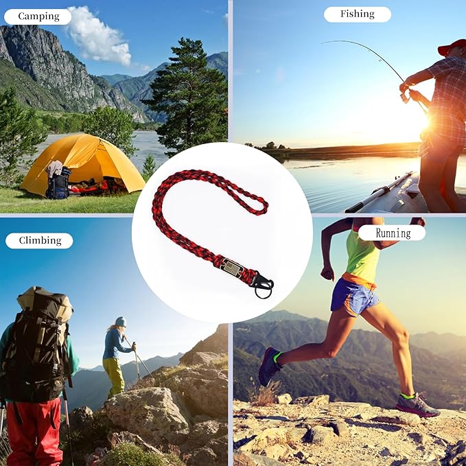 Heavy Duty Braided Paracord Lanyard Keychain with USA Flag, Parachute Rope Necklace Keychains, Braided Strong Lanyard with Metal HK Clip Key Ring for Outdoor Activities, Camera, Traveling