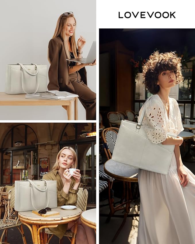 LOVEVOOK Laptop Bag for Women,15.6 Inch Laptop Tote Bag for Women,Vintage Leather Work Tote Bags Computer Teacher Bag,Waterproof Business Bag Office Briefcase