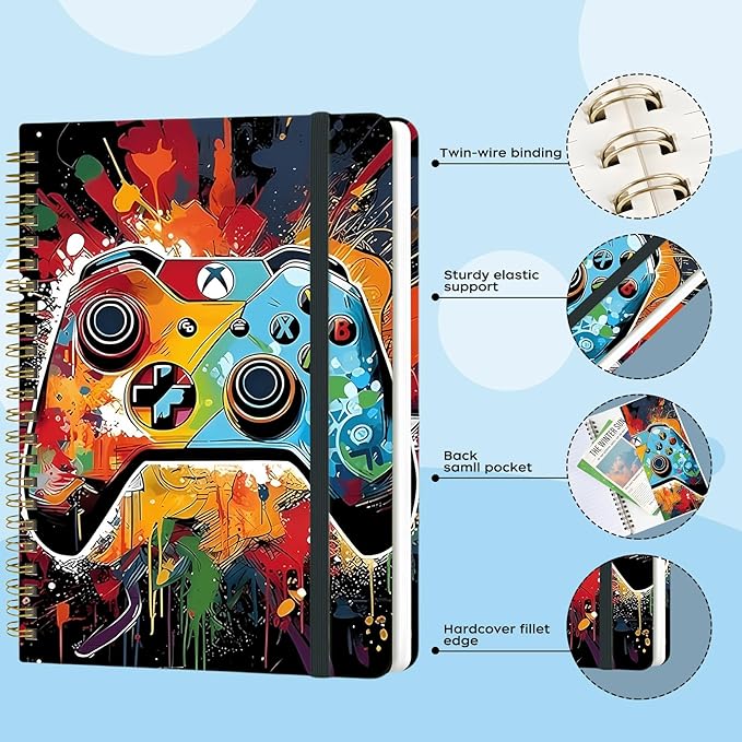 Yoiilifee Spiral Notebook - A5 Spiral Notebooks, 8.3'' × 5.8'', 160 Pages, Aesthetic Journaling Notebooks for Women, College Lined Notebook with Elastic Closure, Back Pocket, for School Office, GameA