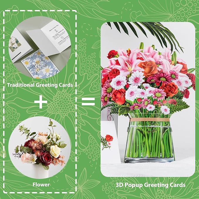 Pop Up Cards,Roses&Lilies&Daisies,12 Inch Forever Flower Bouquet 3D Popup Greeting Cards With Blank Note Card and Envelope,Perfect For Birthday, Christmas, Thanksgiving Day,Mother's Day Gifts
