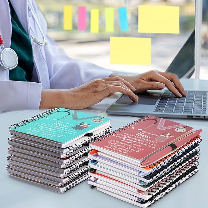 Jetec 10 Sets 2025 Nurse Appreciation Gift Thank You Gifts for Medical Nursing Assistants Inspirational Spiral Notebook Journal with Sticky Note Notepad Ballpoint Pen Bulk for Nurse Coworker Doctor
