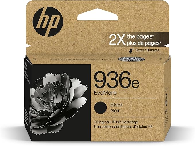 HP 936e EvoMore Black Ink Cartridge | Works OfficeJet 9120 Series, OfficeJet Pro 9100 Series, OfficeJet Pro Wide Format 9700 Series | Carbon Neutral | 4S6V6LN