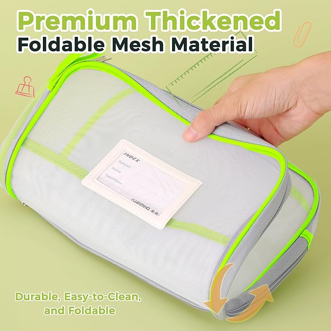 Pendancy Mesh Zipper Pouch 14.8x10.8 in Transparent Lightweight Nylon File Folders, A4 Size Multi-Layer Subject Document Organizer Accessories Storage Bag for Office and School Supplies(Yellow)