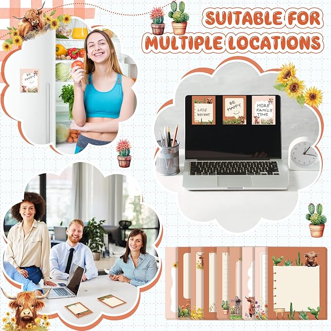 Sabary 9 Pads Sticky Notes 3.15 x 3.94 Inches Cute Self Sticky Note Pads Colored Adhesive Notepad for Memo Reminder Journal Studying Office Home Gift(Highland Cow)