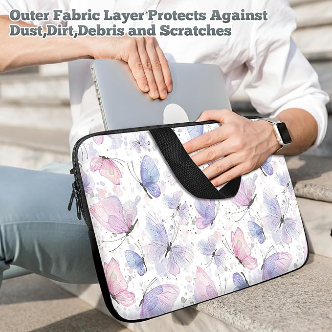 Universal Laptop Sleeve Tablet Case 12 inch, Pink Purple Butterfly Slim Carrying Case Durable Handbag Travel Laptop Bag for Surface Pro 9 8 7/Laptop Go 2 3, MacBook Air 11/12