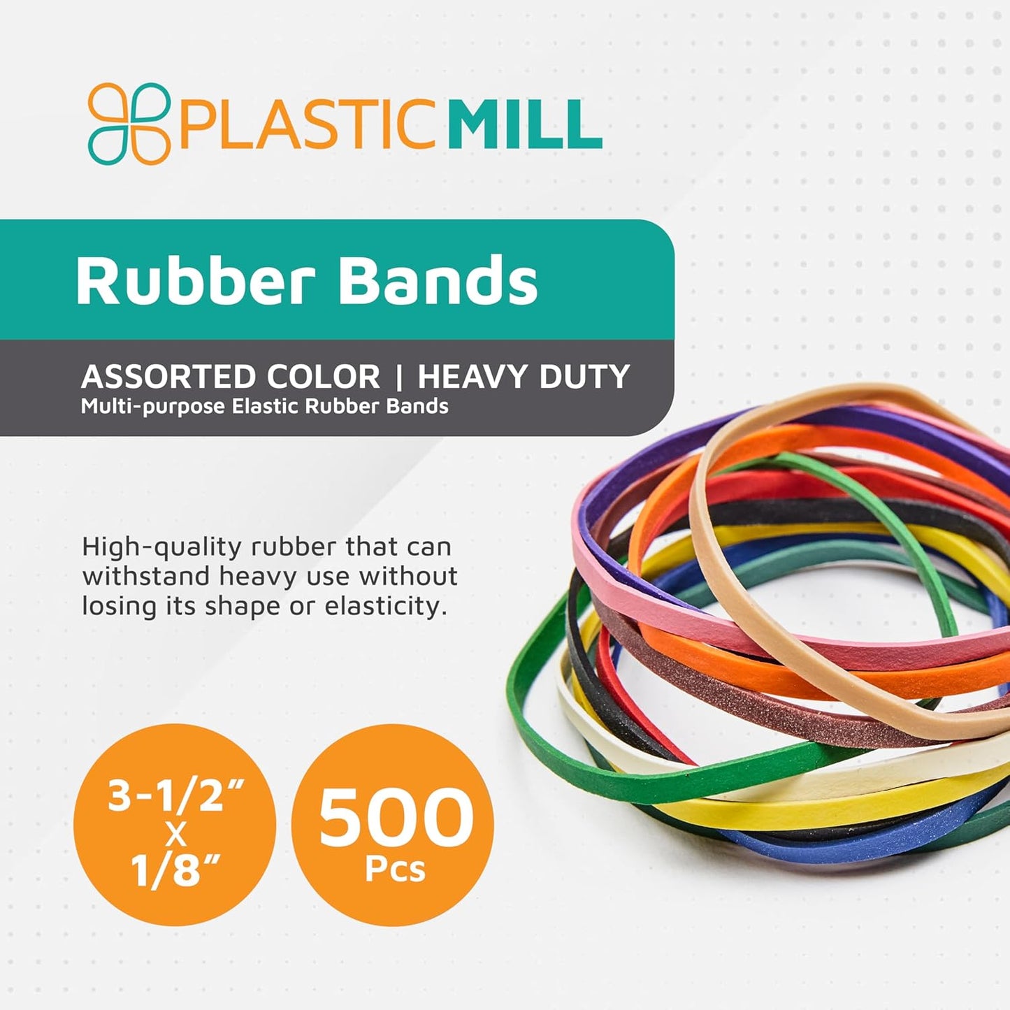 PlasticMill Rubber Bands Assorted Colors - Size 33 (3 1/2" x 1/8") - #33 Colored Rubber Bands Office Supplies - Strong, Elastic Bands for Crafts, Balloon Garland, Cash, File Folders (500-Pack)