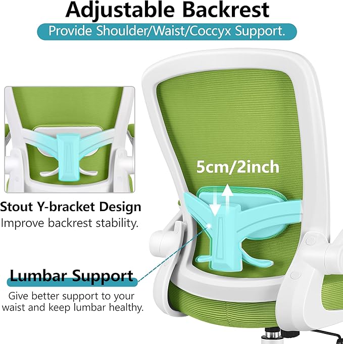 Office Chair, FelixKing Ergonomic Desk Chair Breathable Mesh Chair with Adjustable High Back Lumbar Support Flip-up Armrests, Executive Rolling Swivel Comfy Task Computer Chair for Home Office (Green)