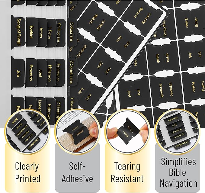 Mr. Pen- Bible Tabs, 75 Tabs, Black with Gold Foil Lettering, Laminated Bible Tabs for Women and Men, Bible Tabs for Study Bible Index Tabs, Bible Book Tabs, Bible Labels Tabs, Mr Pen Bible Tabs