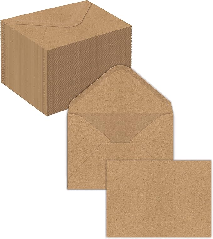 Better Office Products Kraft Invitation Envelopes, 100-Pack, A1 Size (3.625" x 5.12"), Strong 35 lb. Paper, Fits 3.5" x 5" Invitation Cards, RSVP Cards, Photos, Gift Cards (Contoured Gummed Flap)