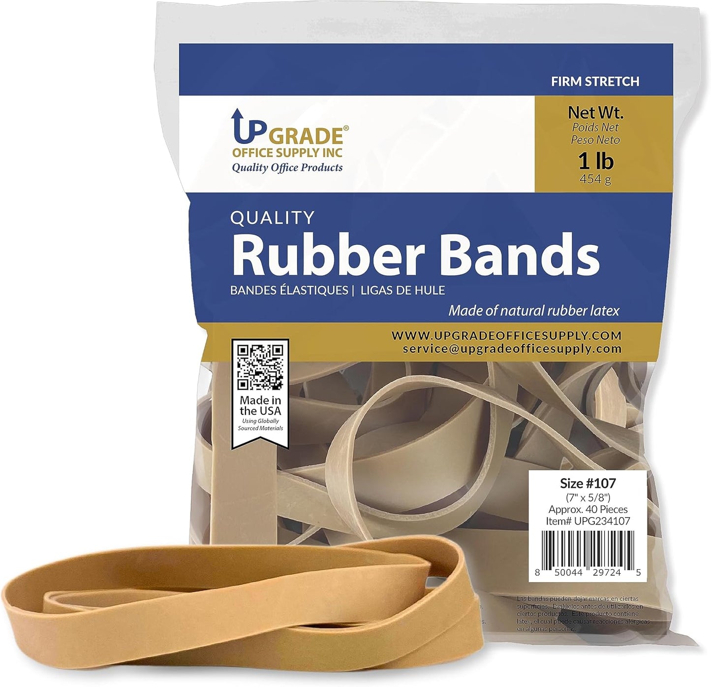 Upgrade Office Supply UPG234107CS Rubber Bands, Size 107 (7 x 5/8), 800 Bands, 1 lb 20-Pack Case, USA