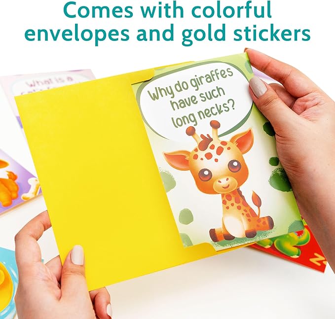 24 Funny Animal Joke Notecards with No Repeats - 4.5” x 6.25” Humorous Bulk Thinking of You Cards for Kids, Grandkids, Students, and Teachers, Summer Camp and More