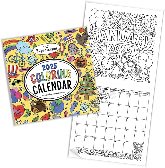 Tiny Expressions - Kids Coloring Calendar 2025-12 Month Color Your Own Wall Calendar for Children, Boys & Girls with Fun Planning Boxes for Daily, Weekly, and Monthly Tasks