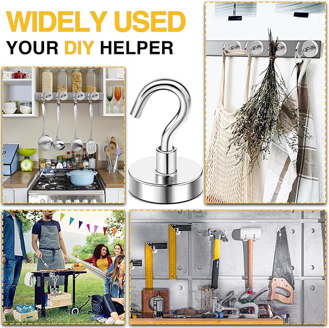 DIYMAG Magnetic Hooks, 80 LB Heavy Duty Strong Magnet with Hooks, Strong Rare Earth Neodymium Magnet Hooks for Hanging, Magnetic Hanger for Curtain, Home, Kitchen, Workplace, 20 Packs