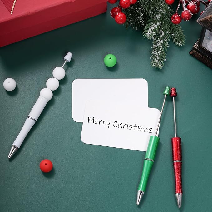jiebor 30Pcs Christmas Beadable Pens Plastic Bead Pen Black Ink Ballpoint Pens DIY Pens Cute Cool Pens for Christmas Students Teacher Gift Office Supplies