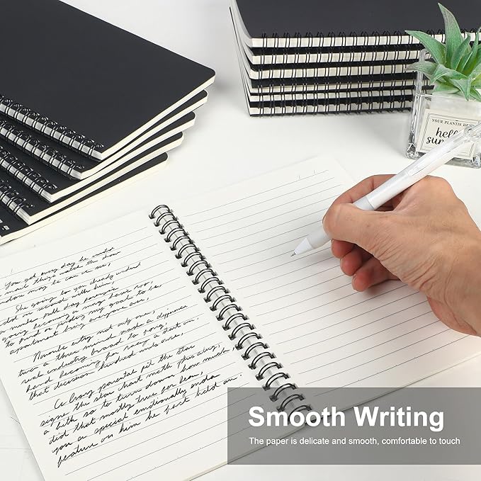 miikoul 60 Packs A5 Spiral Notebooks, Black Ruled Notebooks Bulk, 8.3"×5.5", 60 Sheets/120 Pages, Hardcover Lined Journal Notepad Travel Notebooks for Office and School Supplies