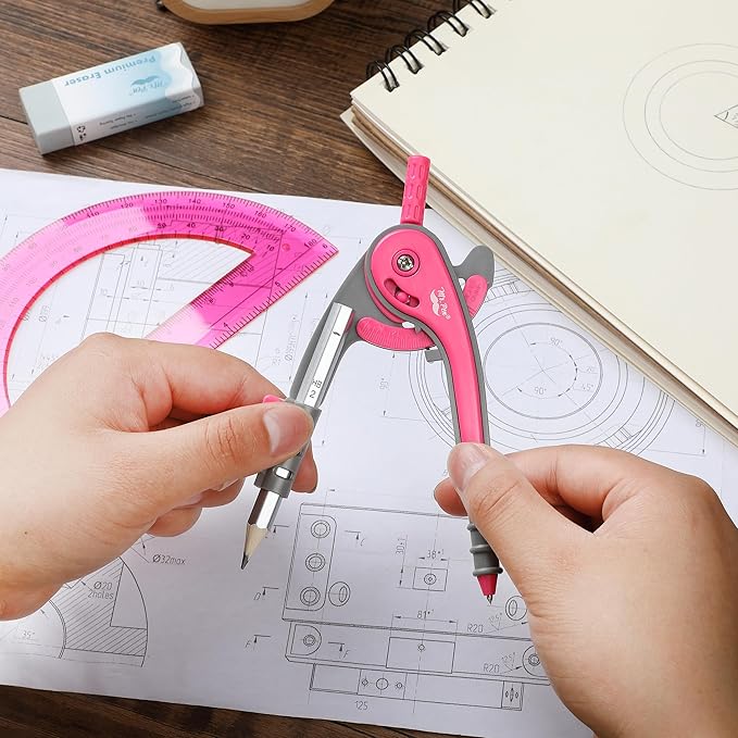 Mr. Pen- Compass and Protractor Set, Vivid Cerise, Compass Geometry Tool, Protractor and Compass Set, Compass Drawing Tool, Drawing Compass, Geometry Compass, Math Compass for Geometry
