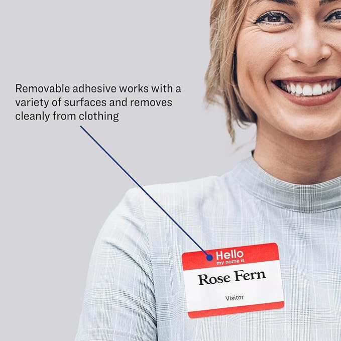 Avery Hello My Name is Name Tags, White with Red Border, 100 Removable Name Badges (05140)