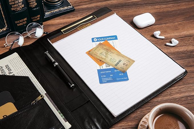 Personalized Leather Portfolio for Men, Engraved Leather Clipboard Portfolio Binder, Custom Leather Resume Padfolio for Women, Christmas Gift for His/Her (Clipboard, Shiny Black-Custom)