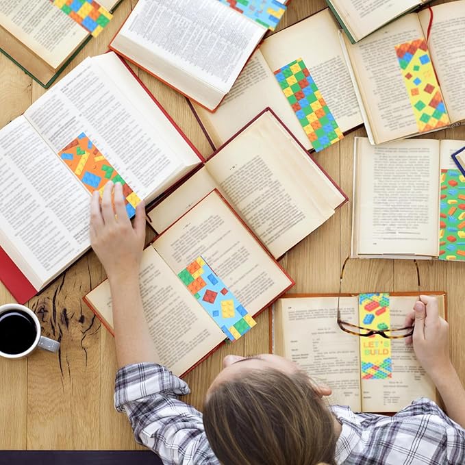 LiYiQ 100 Pcs Funny Building Block Bookmarks 6×2-inch Double-Sided Bookmarks for Kids Students Teachers Book Lovers Cute Bookmarks for Reading Bookmarks for Students School Supplies