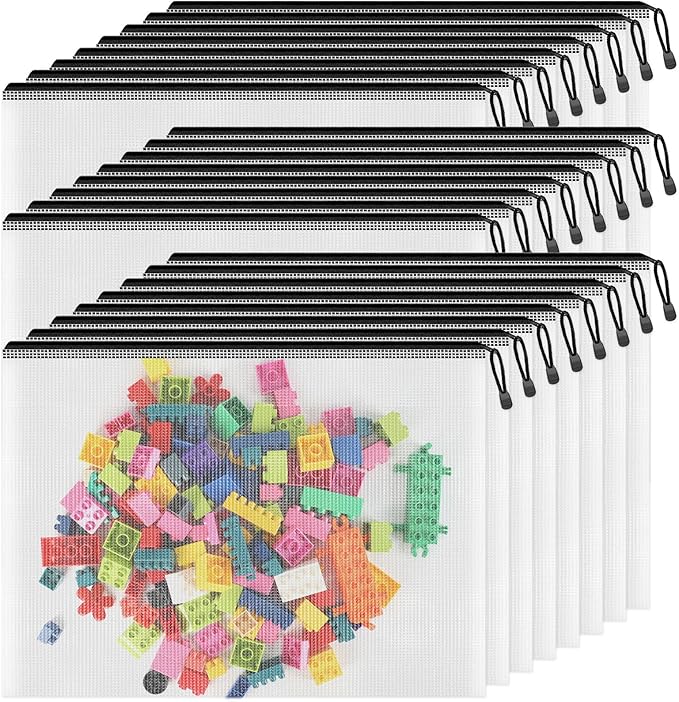 Smarpau A3 Mesh Zipper Pouch, 24 Pack 17.4" x 12.4" Large Zipper Pouches for Organizing, Multipurpose Waterproof Zipper Bags for Travel, Office, Home Storage, Black