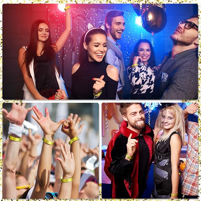 Jadive 500 Pieces Paper Wristbands VIP Plastic Waterproof Party Identification Wristbands Party Bracelets for Events Amusement Parks, Club, Concerts, Fairs, Festivals and Events(Neon Gold)