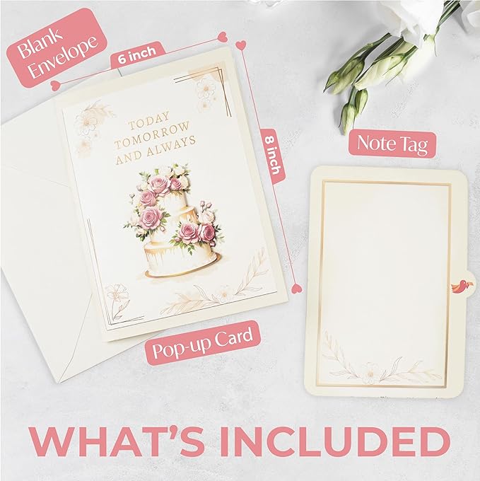 Handmade 3D Wedding Pop Up Card - Perfect Wedding Card for Bride and Groom, Ideal Valentine’s Day for Girlfriend, Husband, Wife, Boyfriend, Bride, Groom