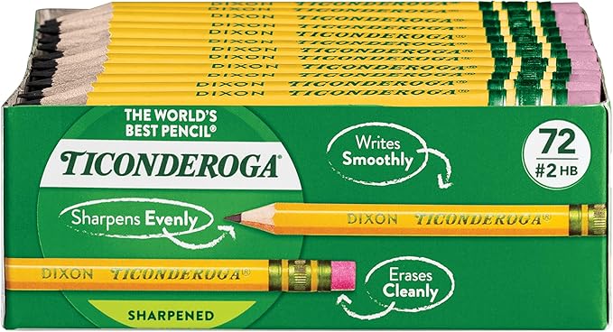 Ticonderoga My First Short Triangular Wood-Cased Pencils, 36 Count Golf Pencils, Pre-Sharpened, With Erasers, 72 Count