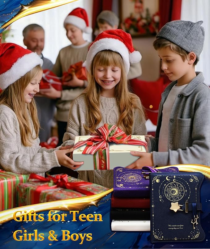 Diary with Lock and Keys for Girls Gift Ideas, 360 Kraft Pages Journal for Women, B6 Refillable Notebook for Writing with Pen and Bookmark (Astro Red)