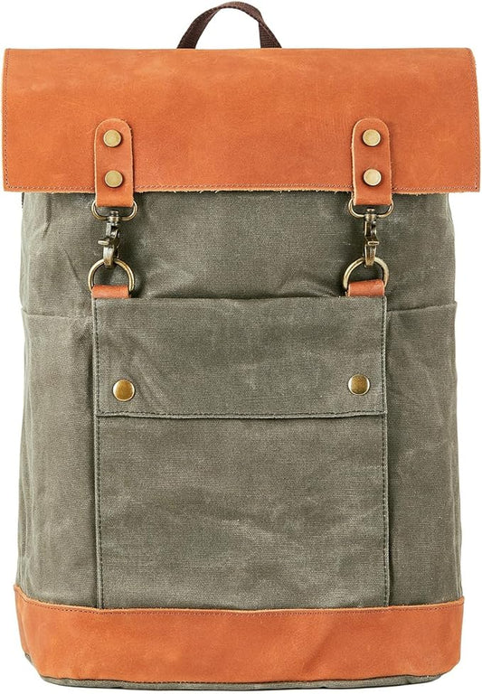 Vintage Waterproof Waxed Canvas Leather Backpack for Men Women 15.6" laptop Travel Rucksack